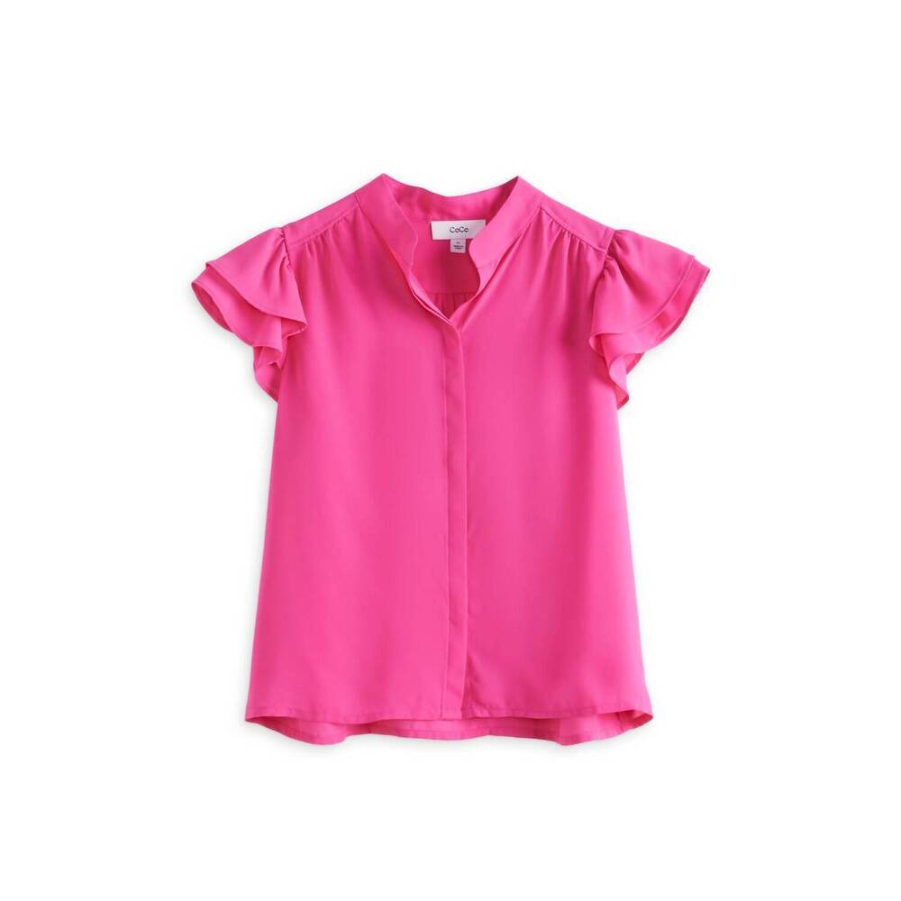 NEW CECE women's double flutter short sleeve blouse in bright rose